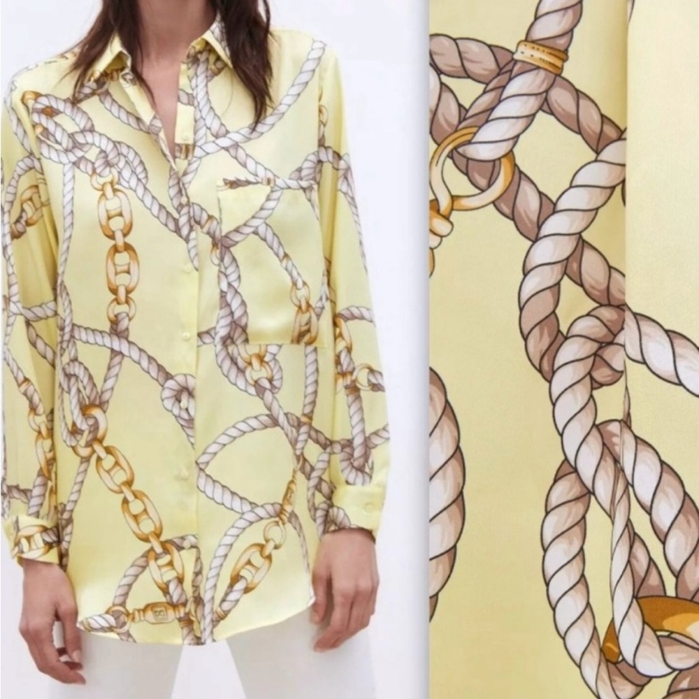 Zara XSmall Yellow satin blouse